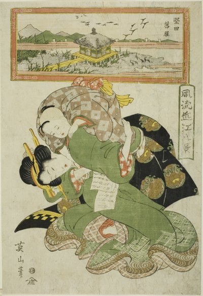 Absteigende Gänse bei Katada (Katada rakugan), aus der Serie "Modische Acht Ansichten von Omi (Furyu Omi hakkei)" von Kikukawa Eizan
