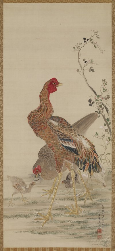 Hahn, Henne und Küken, Edo-Periode von Kishi Ganku