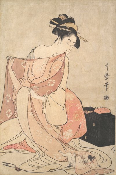 Eine Frau und eine Katze von Kitagawa Utamaro