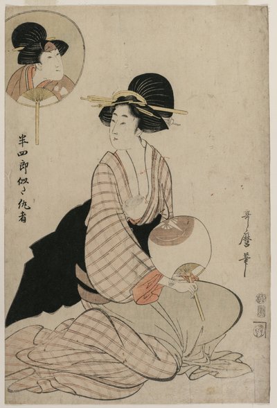 Eine attraktive Frau, die wie der Schauspieler Iwai Hanshiro V aussieht von Kitagawa Utamaro