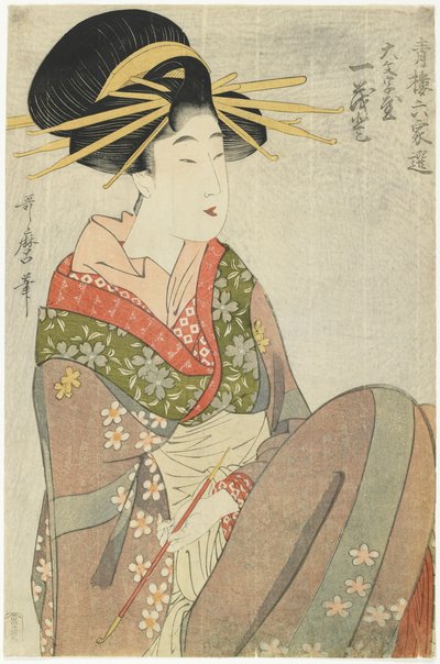 Kurtisane Hitomoto aus dem Daimonjiya-Haus, 1801-1802 von Kitagawa Utamaro