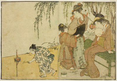 Feuerwerk genießen, aus dem illustrierten Buch "Bilderbuch: Blumen der vier Jahreszeiten," Band 1 von Kitagawa Utamaro