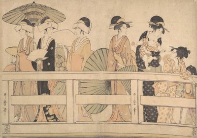 Genießen der kühlen Abendbrise auf...der Brücke, ca. 1800 von Kitagawa Utamaro