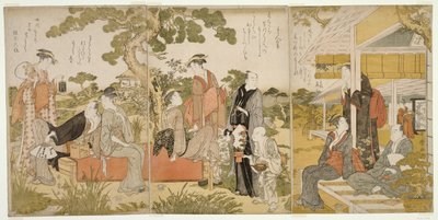 Genießen der Kühle in einem Garten von Kitagawa Utamaro