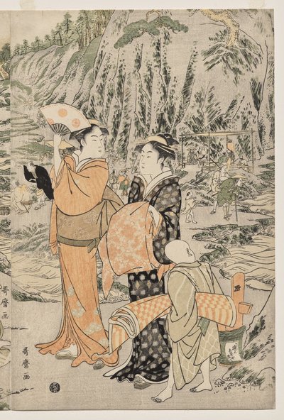 Angeln auf dem Hackbrettfelsen bei Enoshima von Kitagawa Utamaro