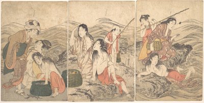 Fischende Mädchen und Badende von Kitagawa Utamaro