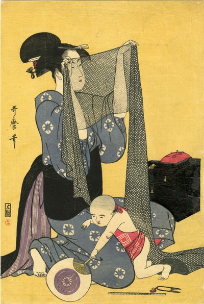 Hari-shigoto Nadelarbeit. Triptychon, linker Teil, 1795 von Kitagawa Utamaro