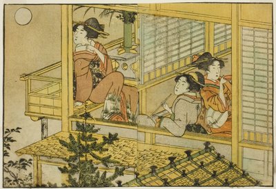 Mondbetrachtungsparty, aus dem illustrierten Buch "Bilderbuch: Blumen der vier Jahreszeiten," Bd. 2 von Kitagawa Utamaro