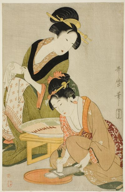 Eine Mahlzeit zubereiten von Kitagawa Utamaro