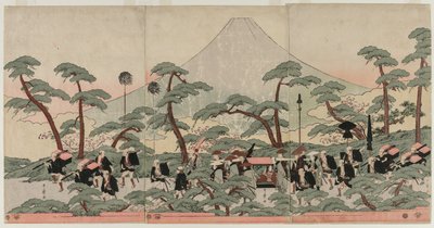 Prozession am Fuße des Berges Fuji von Kitagawa Utamaro