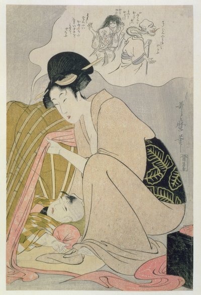 T H Riches 1913. Kind hat einen Albtraum, ca. 1801 von Kitagawa Utamaro