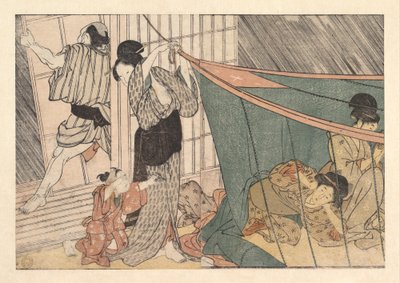 Das heraufziehende Gewitter, aus dem illustrierten Buch „Blumen der vier Jahreszeiten“ von Kitagawa Utamaro