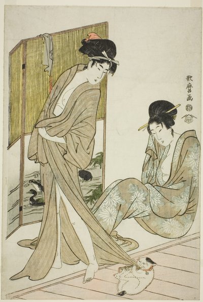 Zwei junge Frauen nach dem Bad von Kitagawa Utamaro