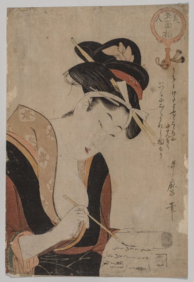 Frau beim Schreiben von Kitagawa Utamaro