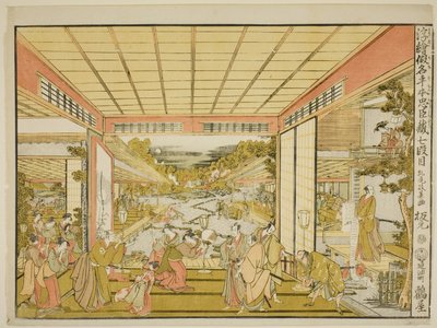 Akt VII (Shichidanme), aus der Serie "Perspektivbilder des Lagers der treuen Vasallen (Uki-e kanadehon Chushingura)" von Kitao Masayoshi