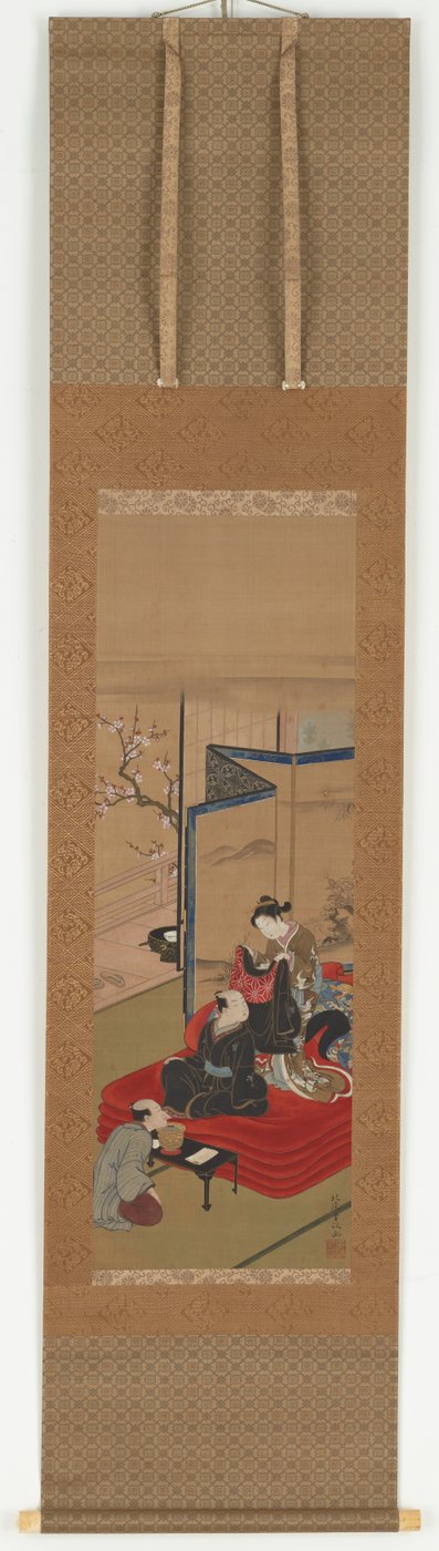Eine Kurtisane hilft einem Mann sich anzuziehen, Edo-Periode von Kitao Shigemasa