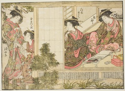 Kurtisanen von Oebuji, aus dem Buch "Spiegel der schönen Frauen der Vergnügungsviertel (Seiro bijin awase sugata kagami)," Bd. 2 von Kitao Shigemasa