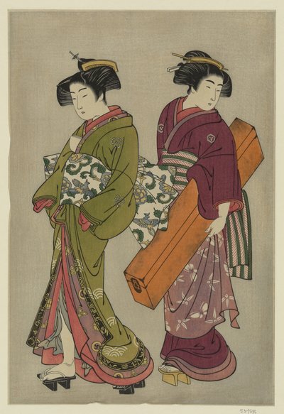 Kitao Shigemasa (1777) Geisha und ein Diener mit ihrem Shamisen-Kasten von Kitao Shigemasa