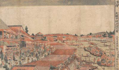 Landschaft, Darstellung eines Wasserfestivals mit Laternen, spätes 18. bis frühes 19. Jahrhundert von Kitao Shigemasa