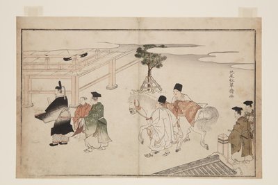 Neujahrspräsentation eines weißen Pferdes von Kitao Shigemasa