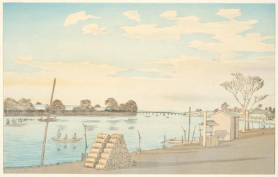 Fähre mit Blick auf den Berg Fuji, der Fluss Okawa von Kiyochika Kobayashi