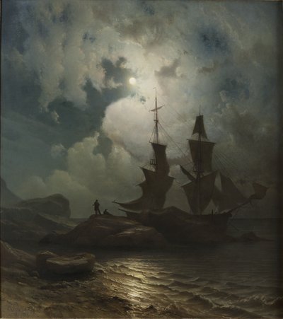 Mondschein an der Küste Norwegens von Knud Baade