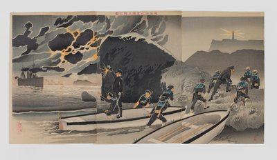 Die Landung unserer Truppen auf Taiwan mitten in der Nacht von Kobayashi Kiyochika