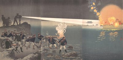 Verwendung von elektrischem Licht beim Angriff auf Bingyang, Korea, späte 19. Jahrhundert von Kobayashi Kiyochika