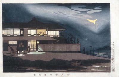 Blick auf Vergnügungshäuser in Imado bei Morgengrauen von Kobayashi Kiyochika