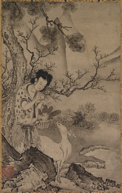 Weibliche Daoistische Figur in Landschaft, frühe 1500er von Koboku