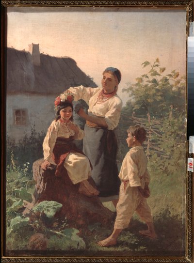 Das Binden eines Blumenkranzes von Konstantin Alexandrovich Trutovsky