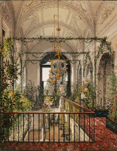 Innenräume des Winterpalastes. Der kleine Wintergarten in den Apartments von Alexandra Fjodorowna, 1870er Jahre von Konstantin Andreyevich Ukhtomsky