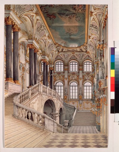 Die große Treppe des Winterpalastes in Sankt Petersburg, auch bekannt als Botschaftertreppe oder Jordan-Treppe - Werk von Konstantin Andreyevich Ukhtomsky (1818-1881) von Konstantin Andreyevich Ukhtomsky