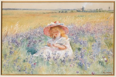 Ein junges Mädchen in einem Feld von Salbei, Margeriten und Wiesen-Fuchsschwanz von Konstantin Egorovich Makovsky