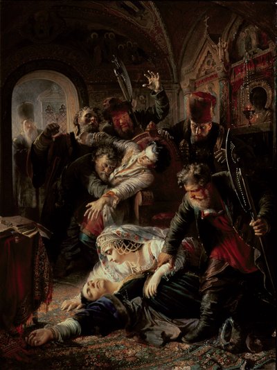 Mord an Zar Boris Fyodorevich Godunovs Sohn durch angeheuerte Mörder von Konstantin Egorovich Makovsky