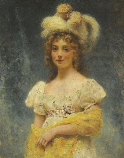 Porträt einer Dame in einem gelben Schal von Konstantin Egorovich Makovsky