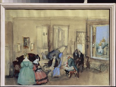 Eine Szene aus dem Theaterstück "Der Revisor" von Nikolai Gogol von Konstantin Ivanovich Rudakov