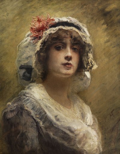 Konstantin Makovsky Bildnis eines jungen Mädchens mit weißer Tuchhaube von Konstantin Makovsky