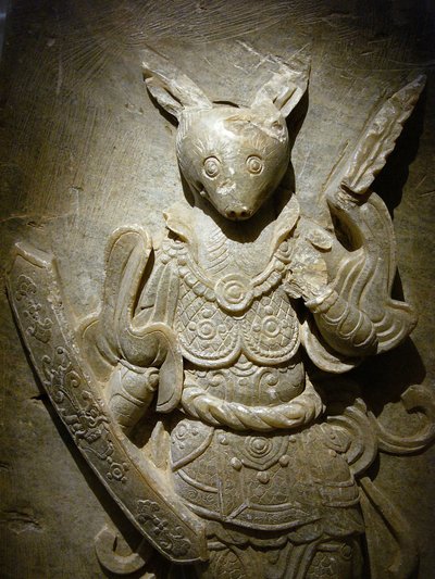 Grabornament, Tierkreiszeichen Hase auf Agalmatolith, 8. Jahrhundert unter der Periode der Nördlichen und Südlichen Königreiche, Korea. Fotografie, Seoul National Museum, Republik Korea von Korean School