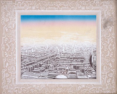 Luftaufnahme von London in einem dekorativen Rahmen von Kronheim and Co