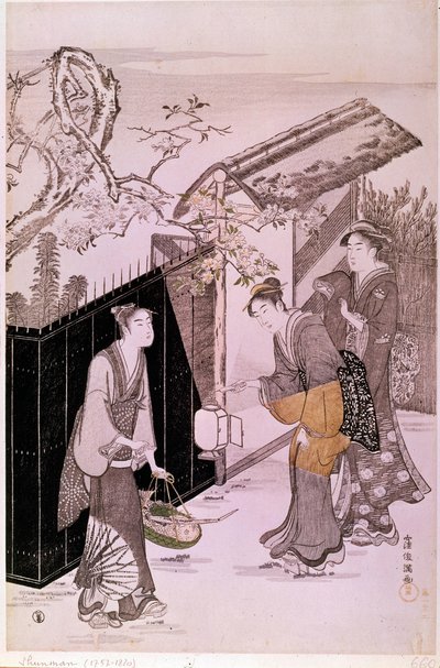 Rückkehr von einem poetischen Abend im Frühling. Japanischer Druck von Shunman Kubo (1757-1820). Paris, Guimet Museum, Nationalmuseum für asiatische Künste von Kubo Shumman
