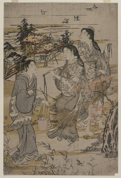 Frauen mit Salzfässern, Der Noda Tama Fluss in der Provinz Mutsu, späte 1780er Jahre von Kubo Shunman