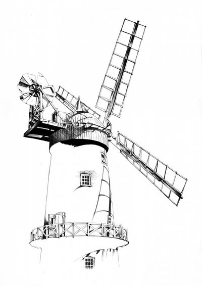 Klassische Windmühle Zeichnung von Kulik