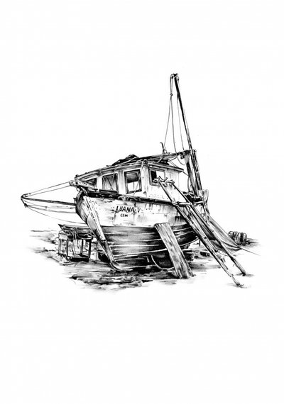 Altes gestrandetes Fischerboot von Kulik