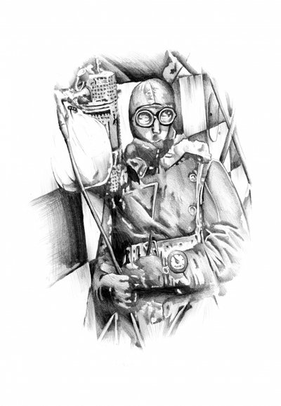 Vintage Fliegerporträt von Kulik