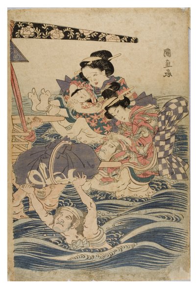 Frühlingsszene von jungen Frauen auf einer Reise von Kuninaga Utagawa