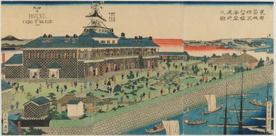 Der Küstengarten des Tsukiji Hotels in der östlichen Hauptstadt, Meiji-Ära, 1868 von Kuniteru II Utagawa