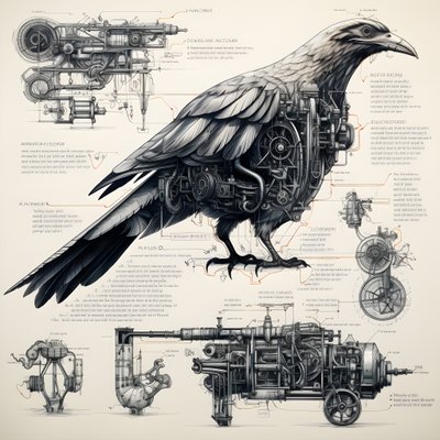 Dampfmechanische Vogel Blaupausen von Da Vinci 3 von Kurt Heppke