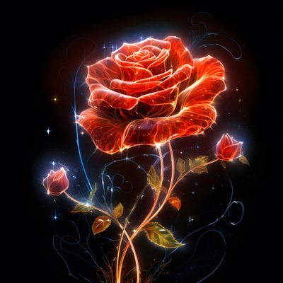 Eine Skizze einer blühenden roten Rose, mit nur einer Blüte und einigen detaillierten Linien von Kurt Heppke