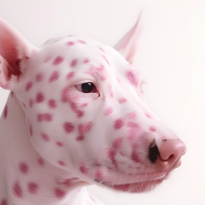 Faszinierende Nahaufnahme von Schwein rosa auf weißem Tier Dalmatinerflecken im Moiré-Muster von Kurt Heppke